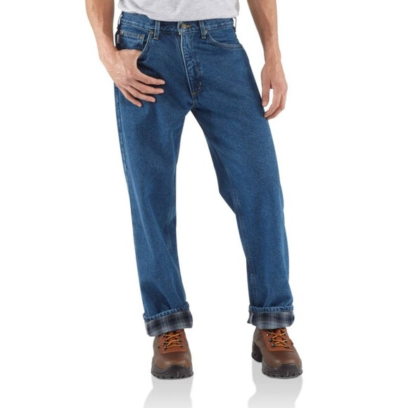 Carhartt Flannel Lined Straight Relaxed Fit Jeans B172 DST Mens Size 35x32 NEW - Picture 1 of 11